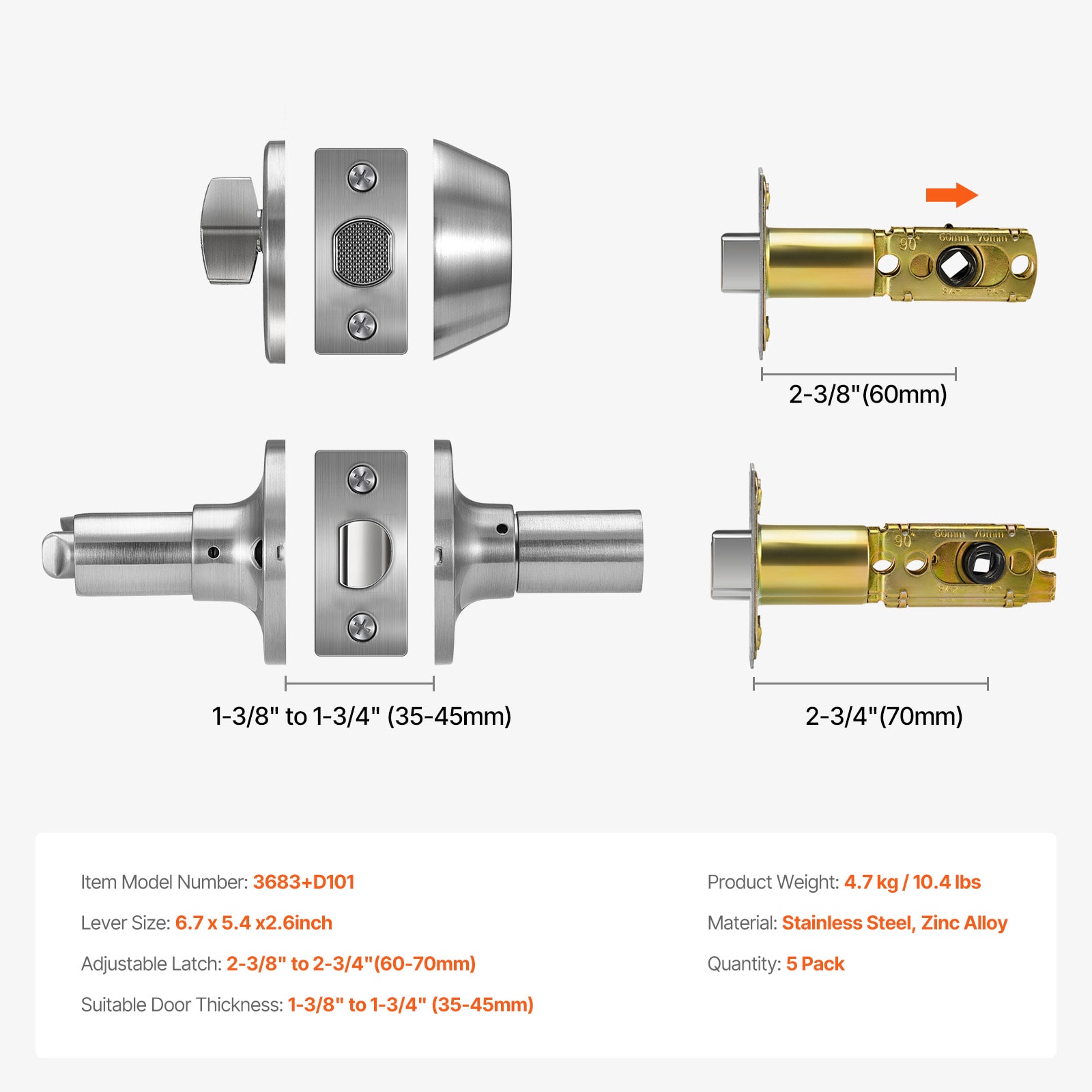 Entry Door Locksets With Deadbolt 5 Pack Keyed Alike Satin Nickel Lever_voghion.com
